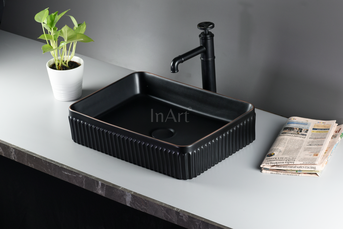 InArt Ceramic Modern Black Table Top Wash Basin Matt 48 x 34 CM - InArt-Studio