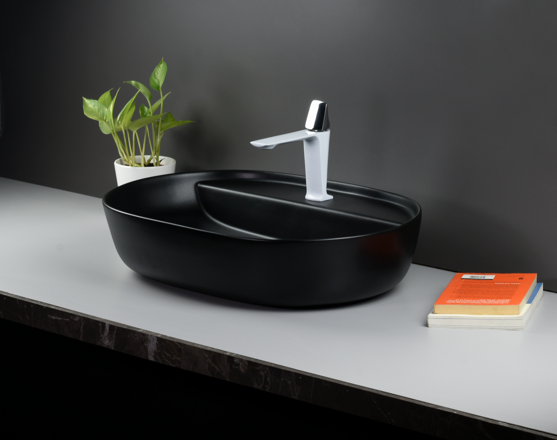 InArt Ceramic Counter or Table Top Wash Basin Black Matt 60 x 42 CM - InArt-Studio