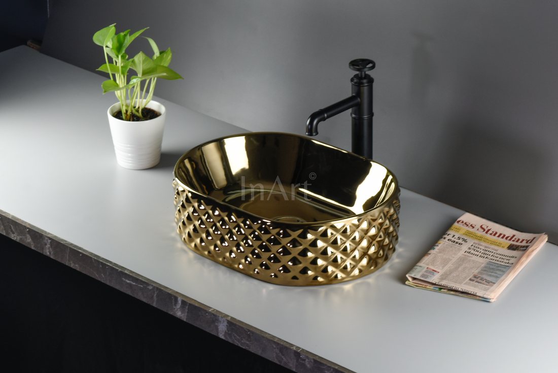 InArt Ceramic Modern Gold Table Top Wash Basin 45 x 34 CM - InArt-Studio
