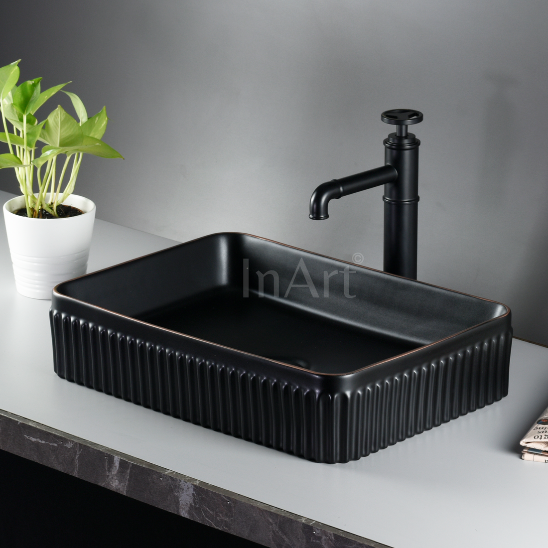 InArt Ceramic Modern Black Table Top Wash Basin Matt 48 x 34 CM - InArt-Studio