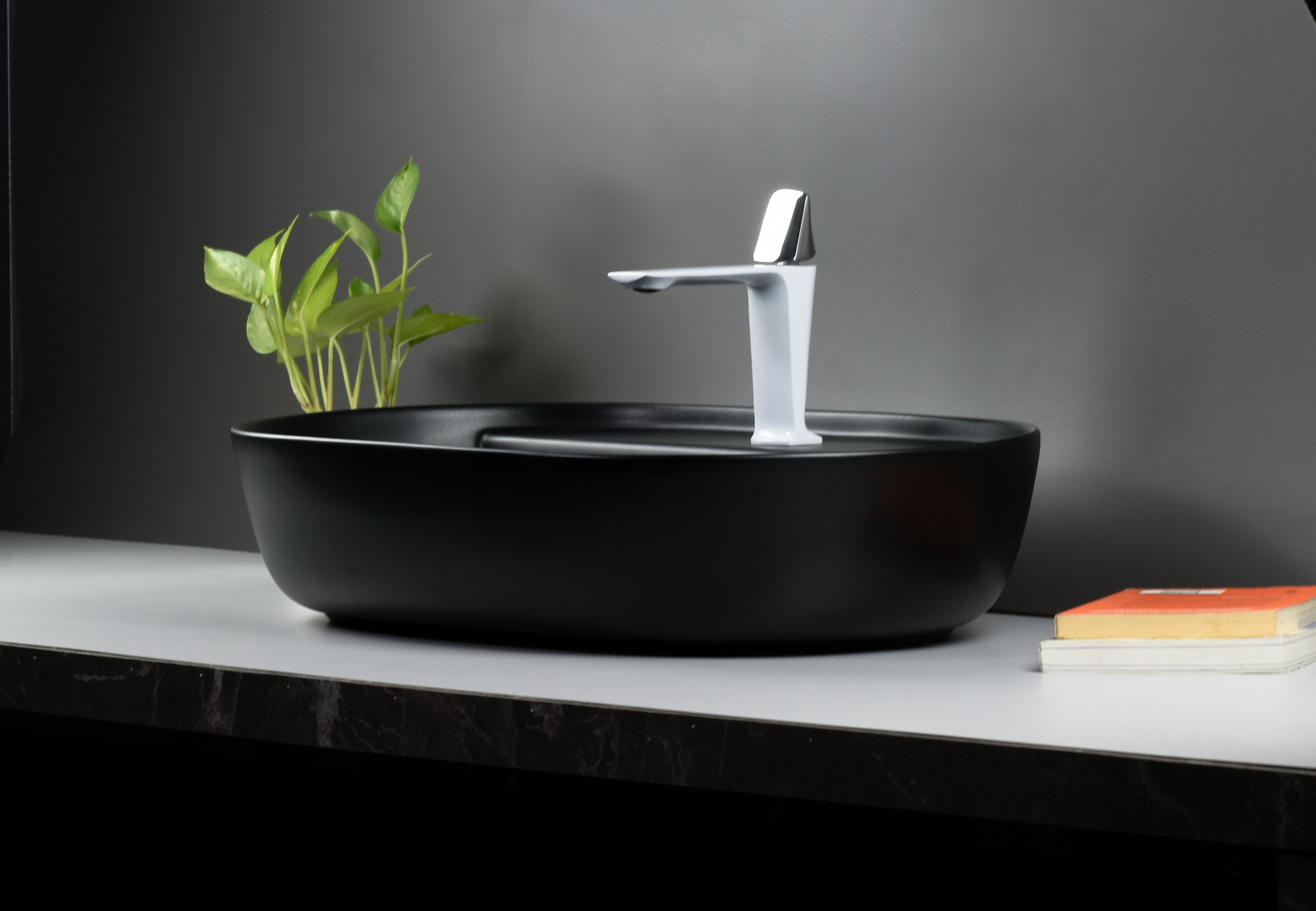 InArt Ceramic Counter or Table Top Wash Basin Black Matt 60 x 42 CM - InArt-Studio