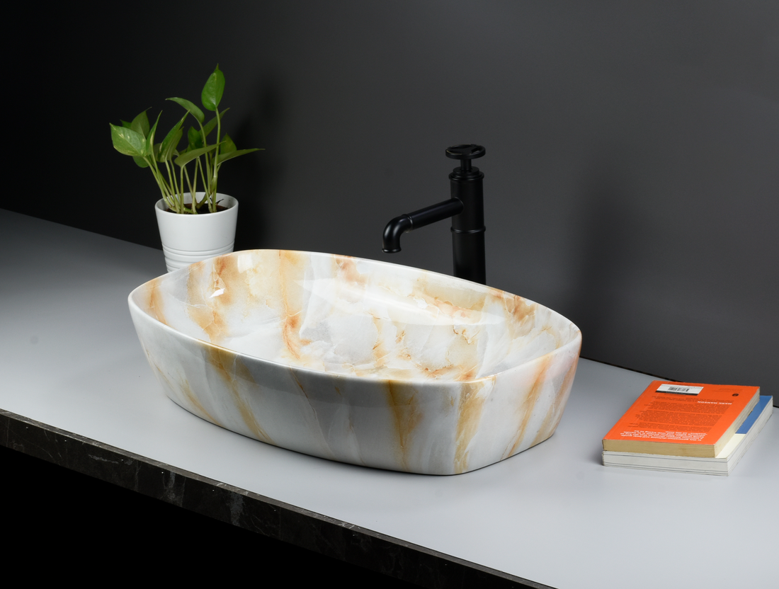 InArt Ceramic Counter or Table Top Wash Basin Glossy Onyx Marble 60 x 37 CM - InArt-Studio