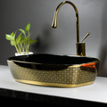 InArt Ceramic Counter or Table Top Wash Basin Glossy Black Golden 60 x 37 CM - InArt-Studio
