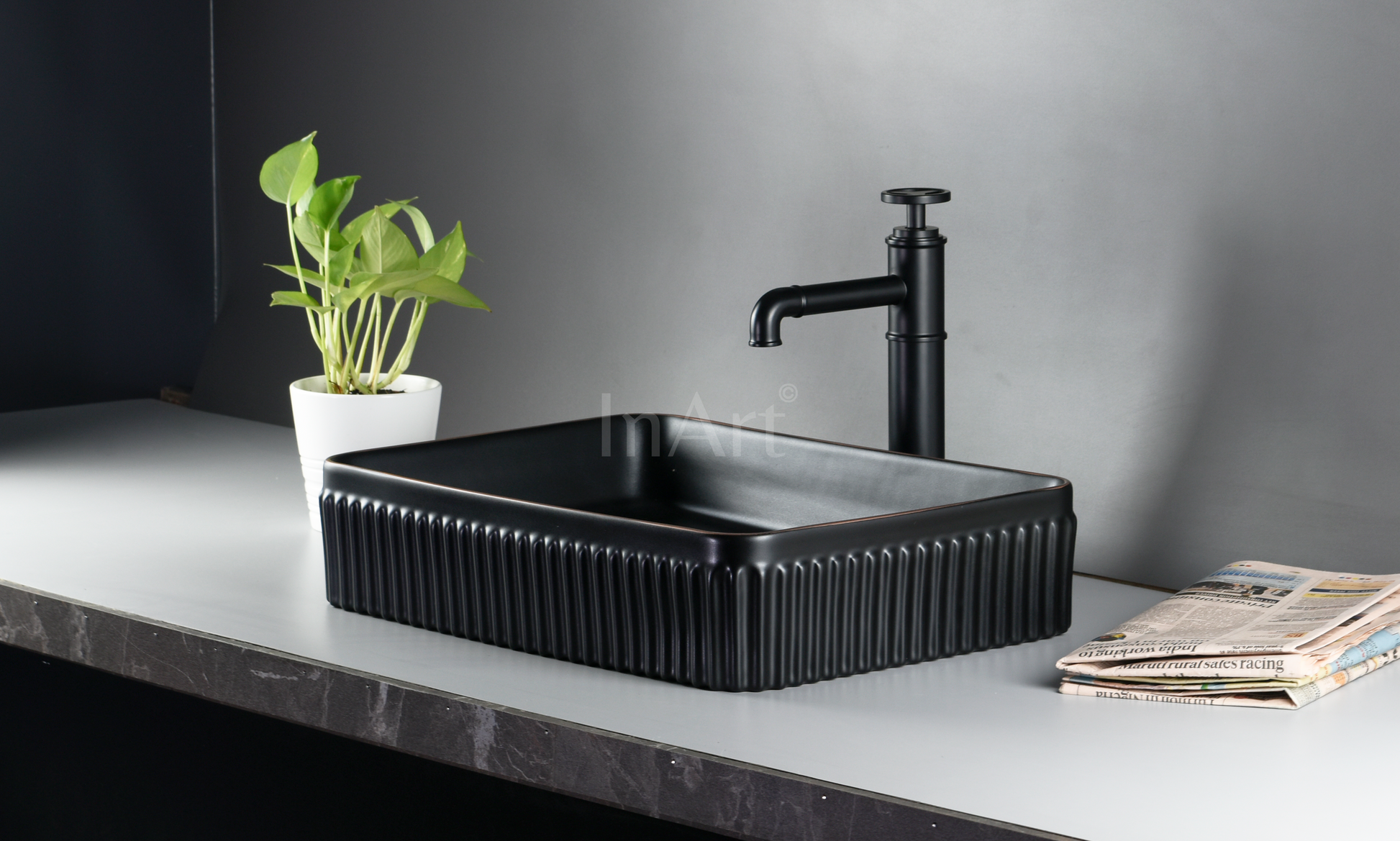 InArt Ceramic Modern Black Table Top Wash Basin Matt 48 x 34 CM - InArt-Studio
