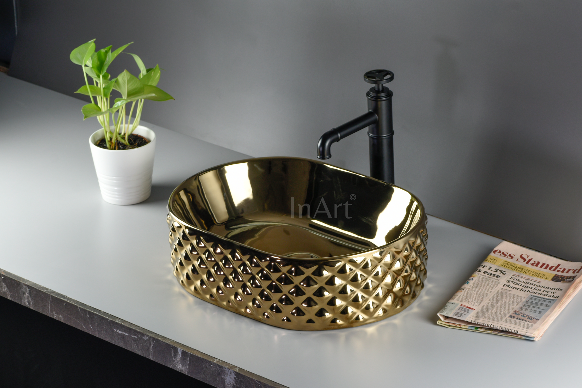 InArt Ceramic Modern Gold Table Top Wash Basin 45 x 34 CM - InArt-Studio