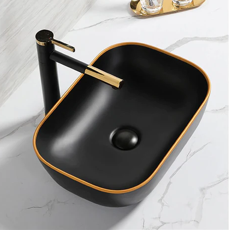 InArt Ceramic Counter or Table Top Wash Basin 45x32 CM Black Matt - InArt-Studio