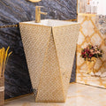 gold pedestal standing wash basin for bathroom