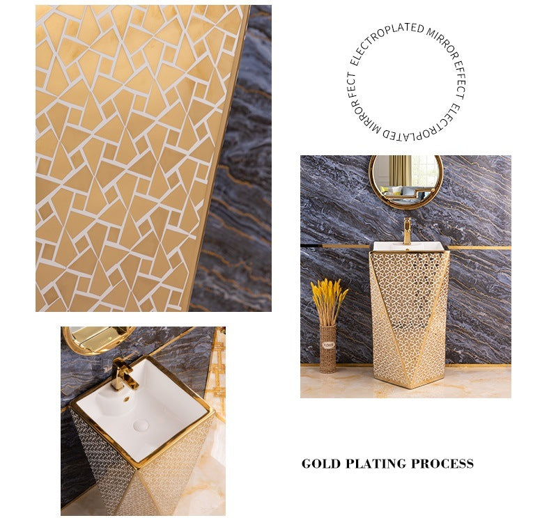 gold pedestal standing wash basin for bathroom