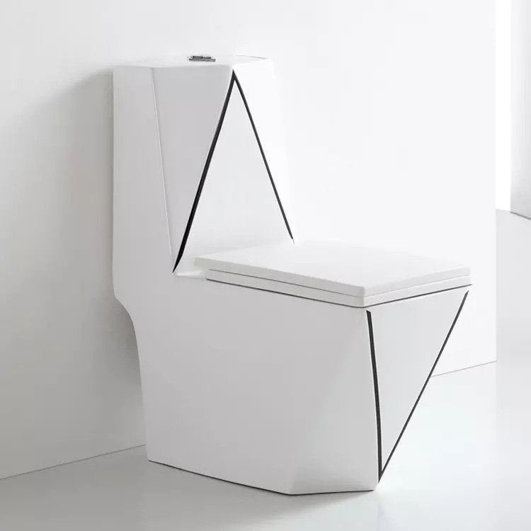 InArt Rimless Syphonic Ceramic One Piece Western Toilet Commode - Water Closet Black White Glossy Rectangle - InArt-Studio