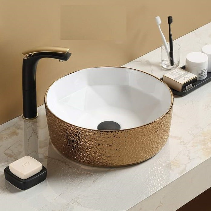 InArt Ceramic Counter or Table Top Wash Basin Gold 43x43 CM
