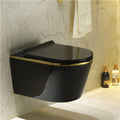 InArt Ceramic Rimless Wall Hung or Wall Mounted Water Closet Toilet with Soft Seat Cover Black Golden Color - InArt-Studio