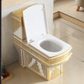 InArt Western Floor Mounted One Piece Water Closet European Ceramic Western Toilet Commode S-Trap Square Gold White - InArt-Studio