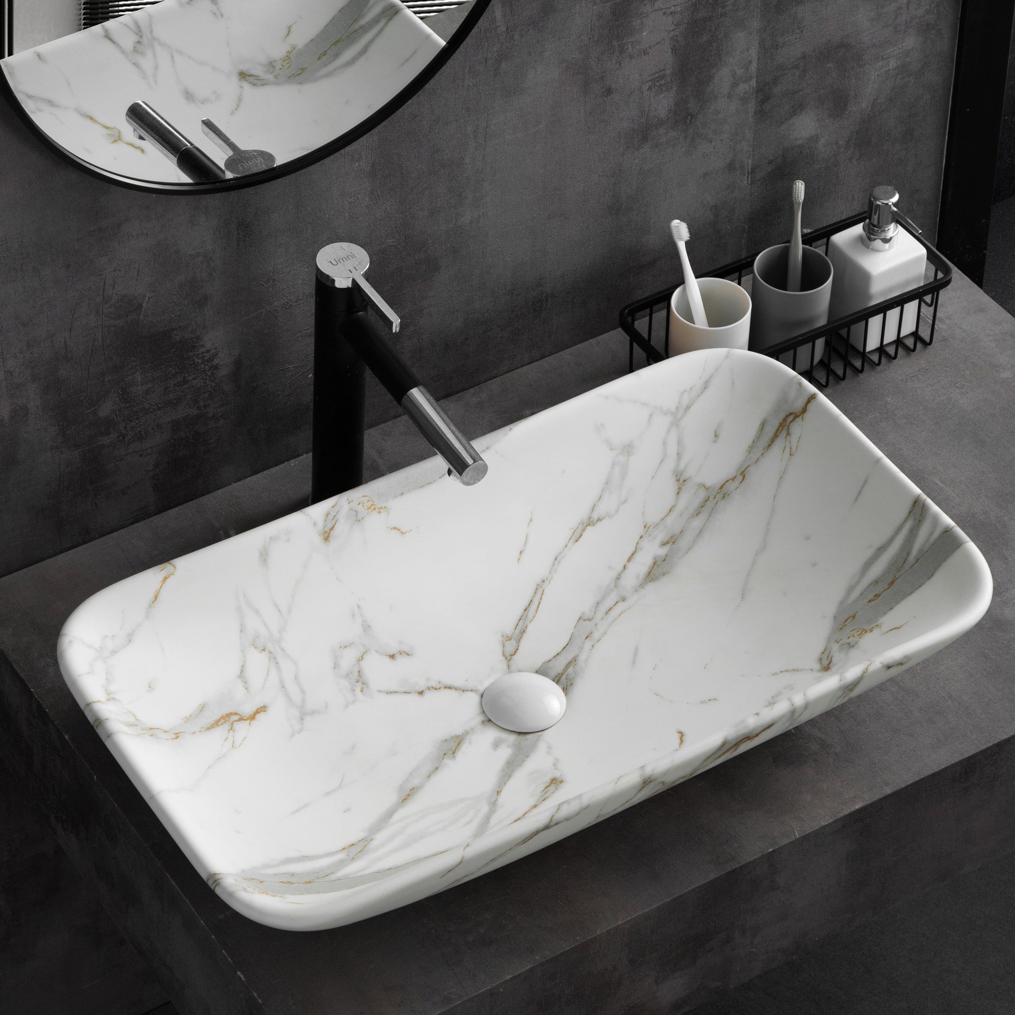 big Table Top Wash Basin Rectangle in White Marble Color