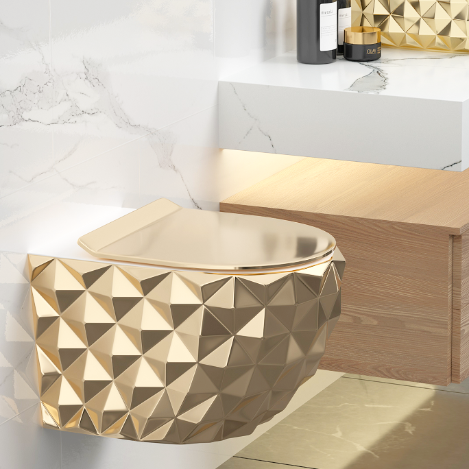 gold color wall hung toilet