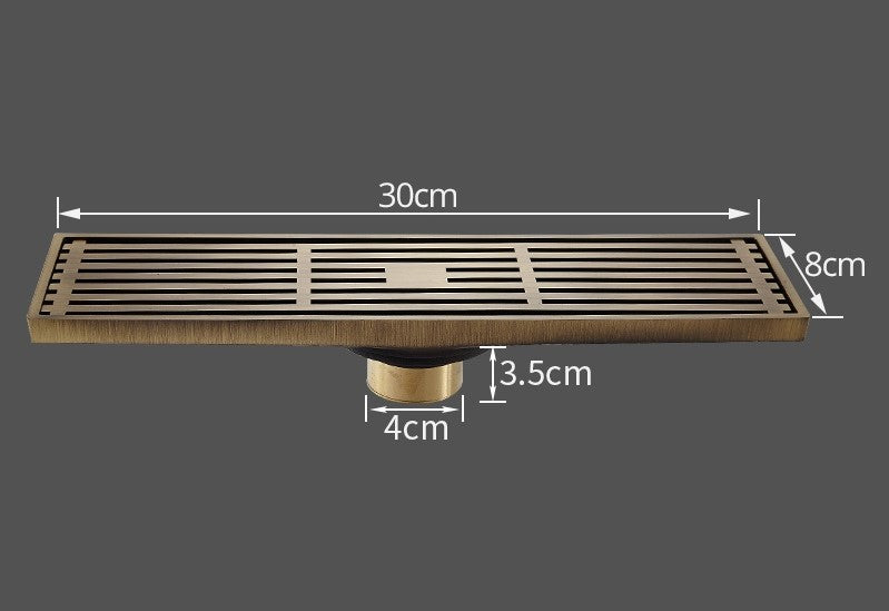 InArt Brass Antique Finish Floor Bathroom Water Drainer Bathroom Drain Grating with Anti-Foul Cockroach Trap 12 x 3 Inch Black Matt - InArt-Studio