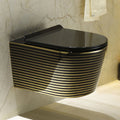 InArt Ceramic Rimless Wall Hung or Wall Mounted Water Closet Toilet with Soft Seat Cover Black Gold Color - InArt-Studio