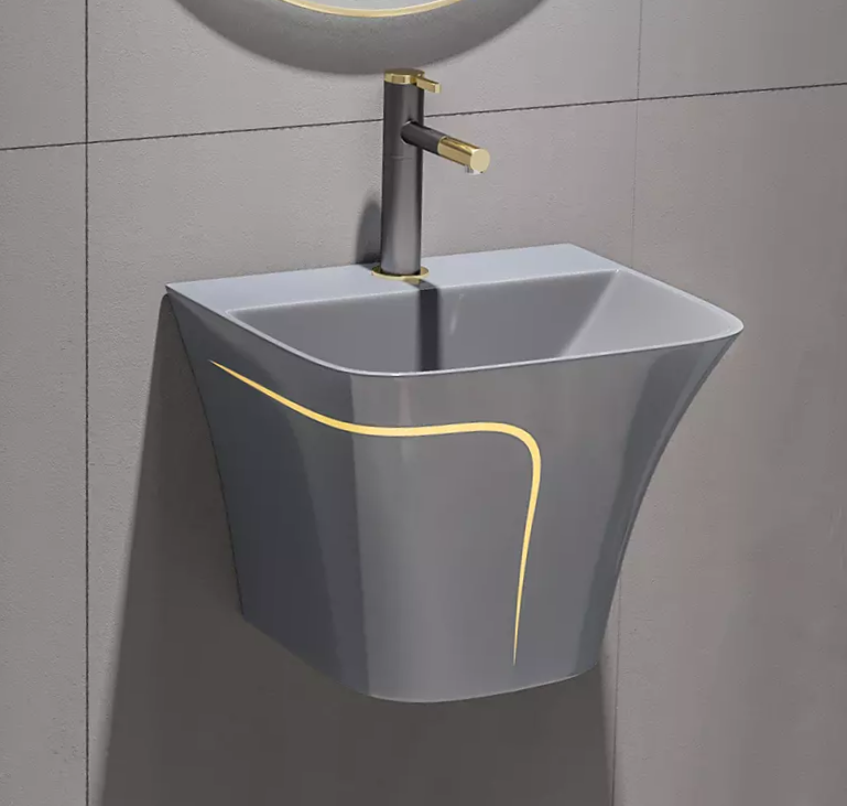 InArt Wall Hung Half Pedestal Ceramic Wash Basin/Vessel Sink 49x44 CM Grey Matt - InArt-Studio