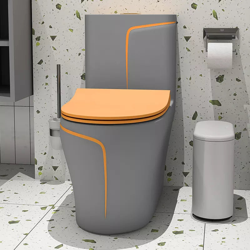 InArt Rimless Syphonic Ceramic One Piece Western Toilet Commode - European Water Closet S Trap Grey Orange Matt Finish - InArt-Studio