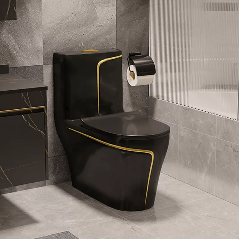 InArt One Piece Toilet Commode Rimless Syphonic - Ceramic Western Toilet Design Water Closet Black Glossy - InArt-Studio