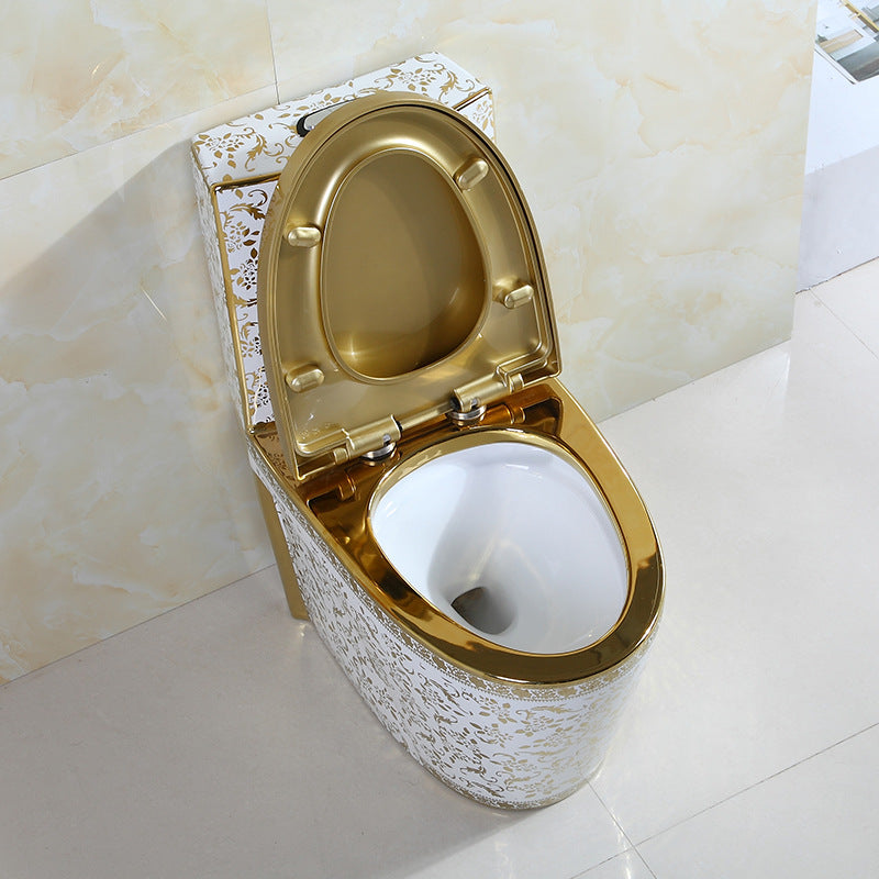 InArt Western Floor Mounted One Piece Syphonic Water Closet European Ceramic Western Toilet Commode S-Trap Oval Golden - InArt-Studio