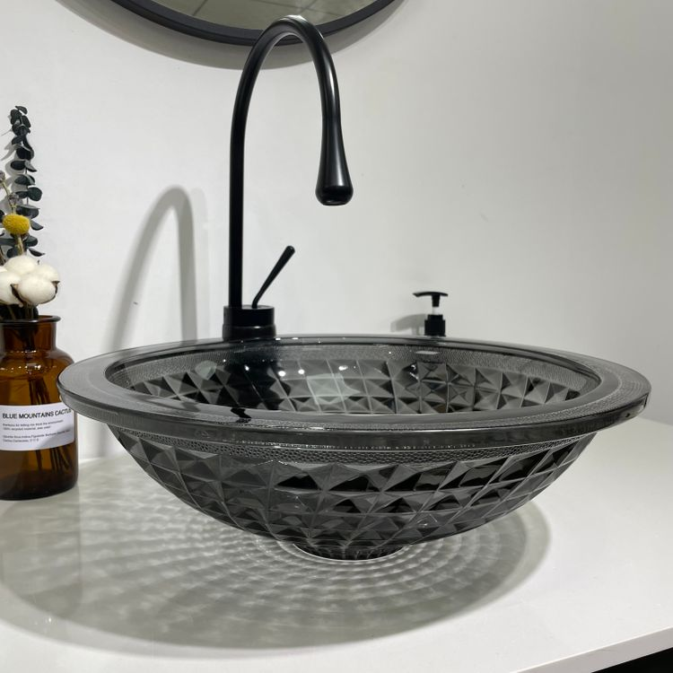 InArt Modern Glass Table Top Wash Basin 41 x 41 CM Black Color Crystal Diamond Design - InArt-Studio