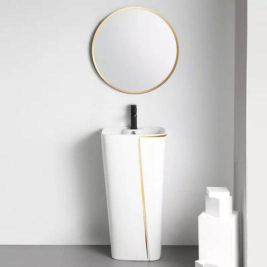 InArt Ceramic Pedestal Free Standing Wash Basin 17 x 14 x 34 Inch, White Gold - InArt-Studio