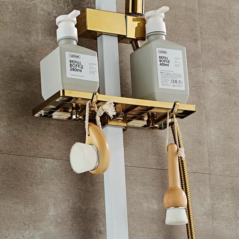 InArt white brass wall mounted rainfall shower panel with multiple spray settings and hand shower
