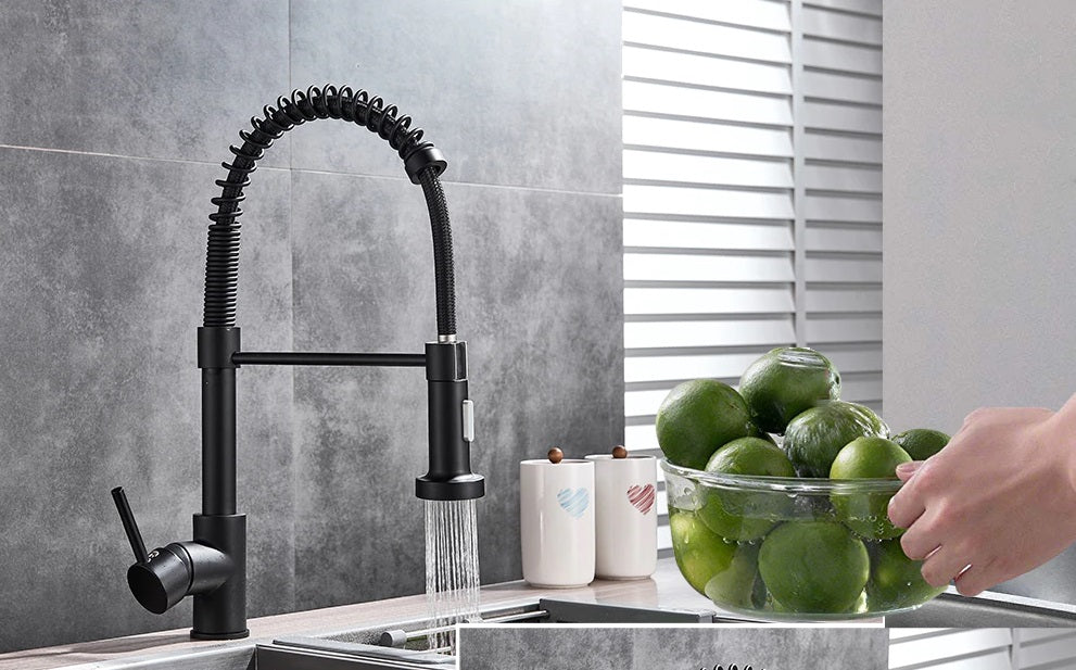 InArt Single Lever Kitchen Sink Mixer 360° Pull-Down Sprayer Kitchen Faucet with Multi-Function Spray Head, Black Matte - InArt-Studio