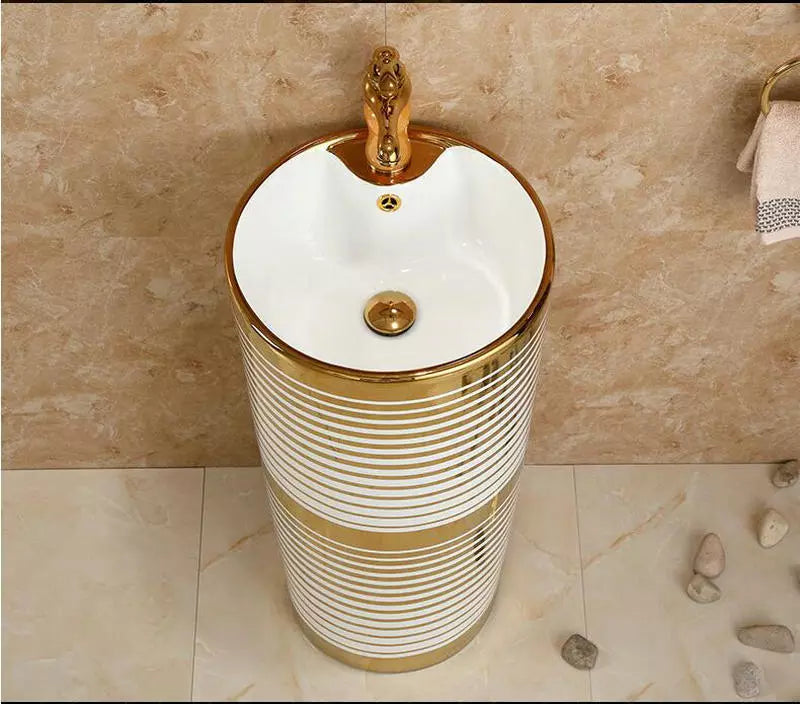 InArt Ceramic Design Pedestal Free Standing Round Wash Basin Golden 40x40 CM - InArt-Studio