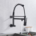 InArt Single Lever Wall Mounted Kitchen Sink Tap 360° Pull-Down Sprayer Kitchen Sink Cock Tap Faucet with Multi-Function Spray Head, Black Matt Finish - InArt-Studio