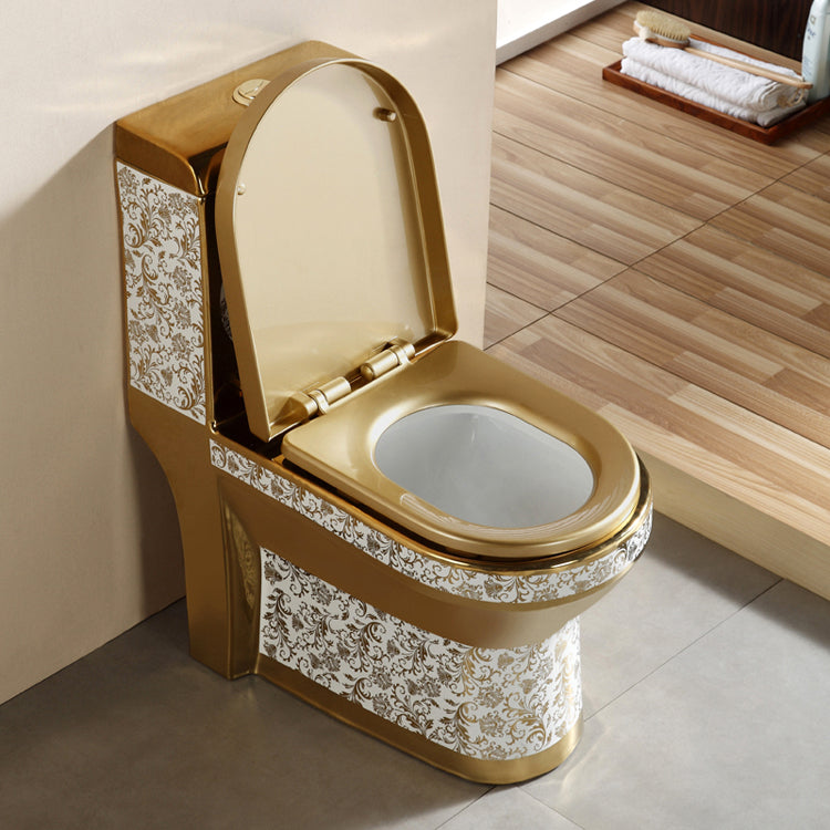 InArt Western Floor Mounted One Piece Water Closet European Ceramic Western Toilet Commode S-Trap Oval Golden - InArt-Studio