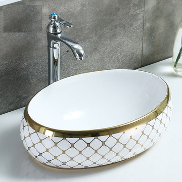 table top wash basin in golden color 24x16 inch