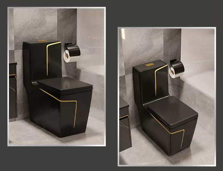 InArt Vaccum Syphonic Washdown Flush Ceramic One Piece Western Toilet Commode - Water Closet Black Glossy - InArt-Studio
