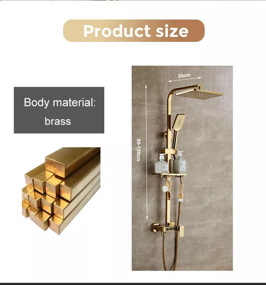 InArt Rainfall Shower Panel Faucets Set Wall Mounted Rain Shower Faucet with Rack Bath Wall Mixer Tap Hot Cold with Hand Shower Gold - InArt-Studio