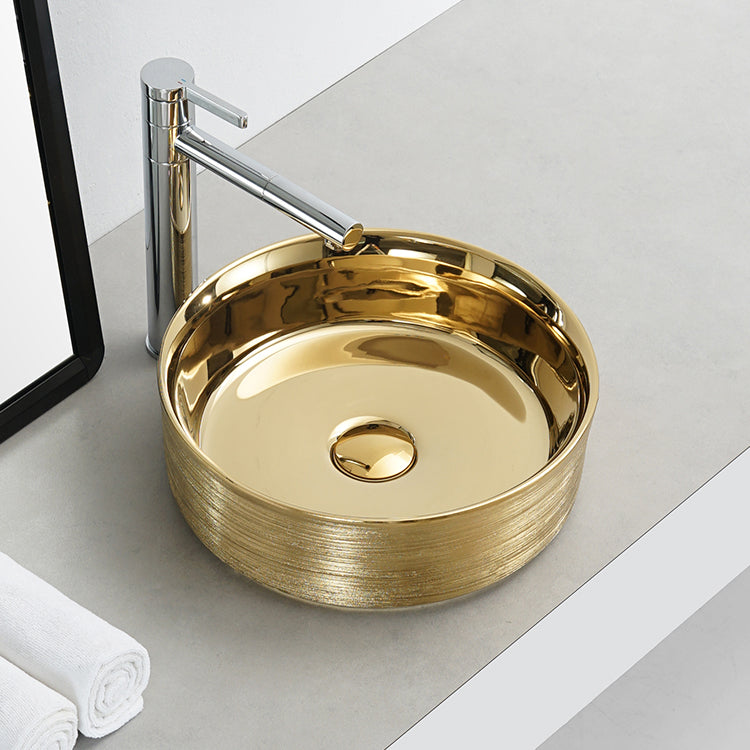 InArt golden ceramic table top wash basin 35x35cm designer counter basin main product view
