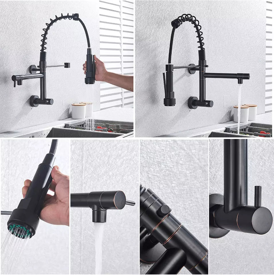 Matte Black Kitchen Faucet Sink Single Handle Pull Down Sprayer Swivel  Mixer Tap