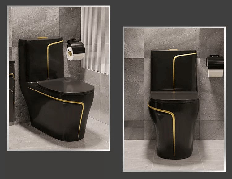 InArt One Piece Toilet Commode Rimless Syphonic - Ceramic Western Toilet Design Water Closet Black Glossy - InArt-Studio