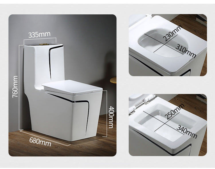 InArt One Piece Toilet Commode Wash Down Vaccum Flush - Ceramic Western Toilet Design Water Closet White Black Glossy - InArt-Studio