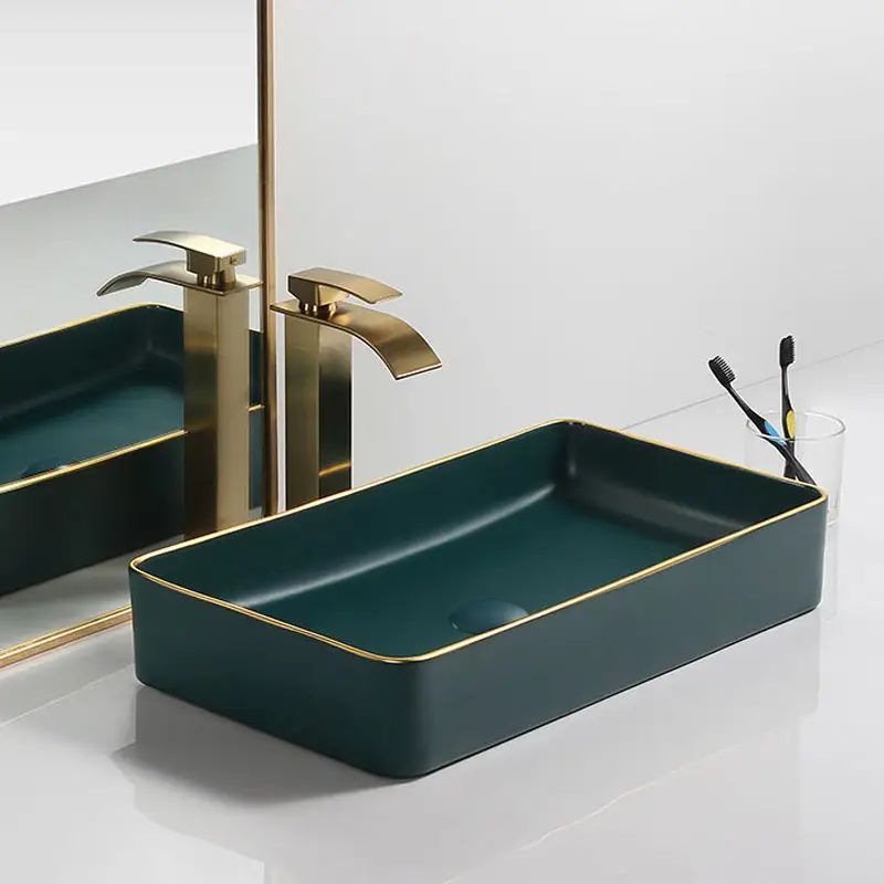 InArt Ceramic Counter or Table Top Wash Basin Matt Green Gold 60 x 34 CM - InArt-Studio