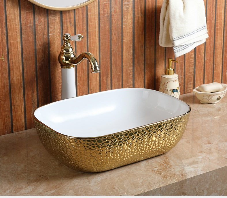 InArt Table Top Wash Basin Design 46 x 33 CM Golden White - InArt-Studio