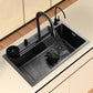 InArt Waterfall Kitchen Sink Nano Stainless Steel Single Bowl Black Color 32x18 Inches With Pull-out and Waterfall Faucet, RO tap, Cup washer, Drain Basket Handmade Multi-purpose Sink - InArt-Studio