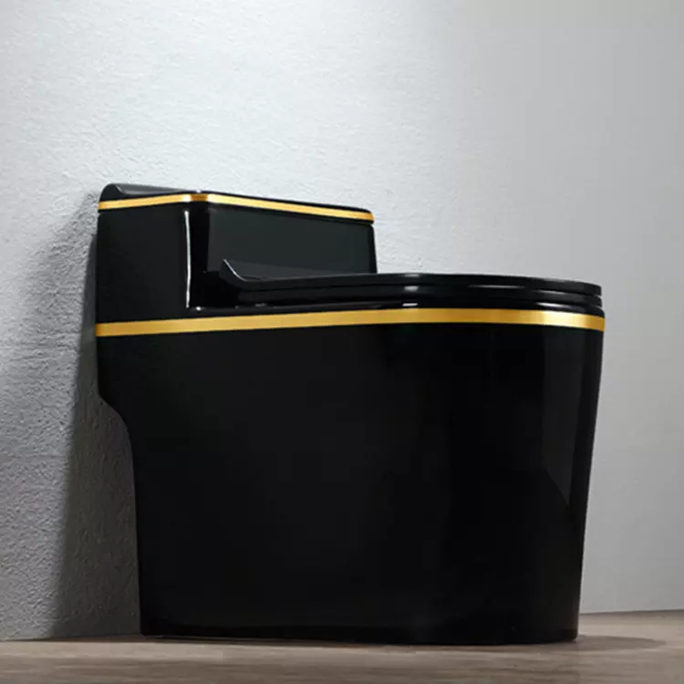 InArt Syphonic Washdown Flush Ceramic One Piece Western Toilet Commode - Water Closet Black Gold Glossy S-Trap - InArt-Studio