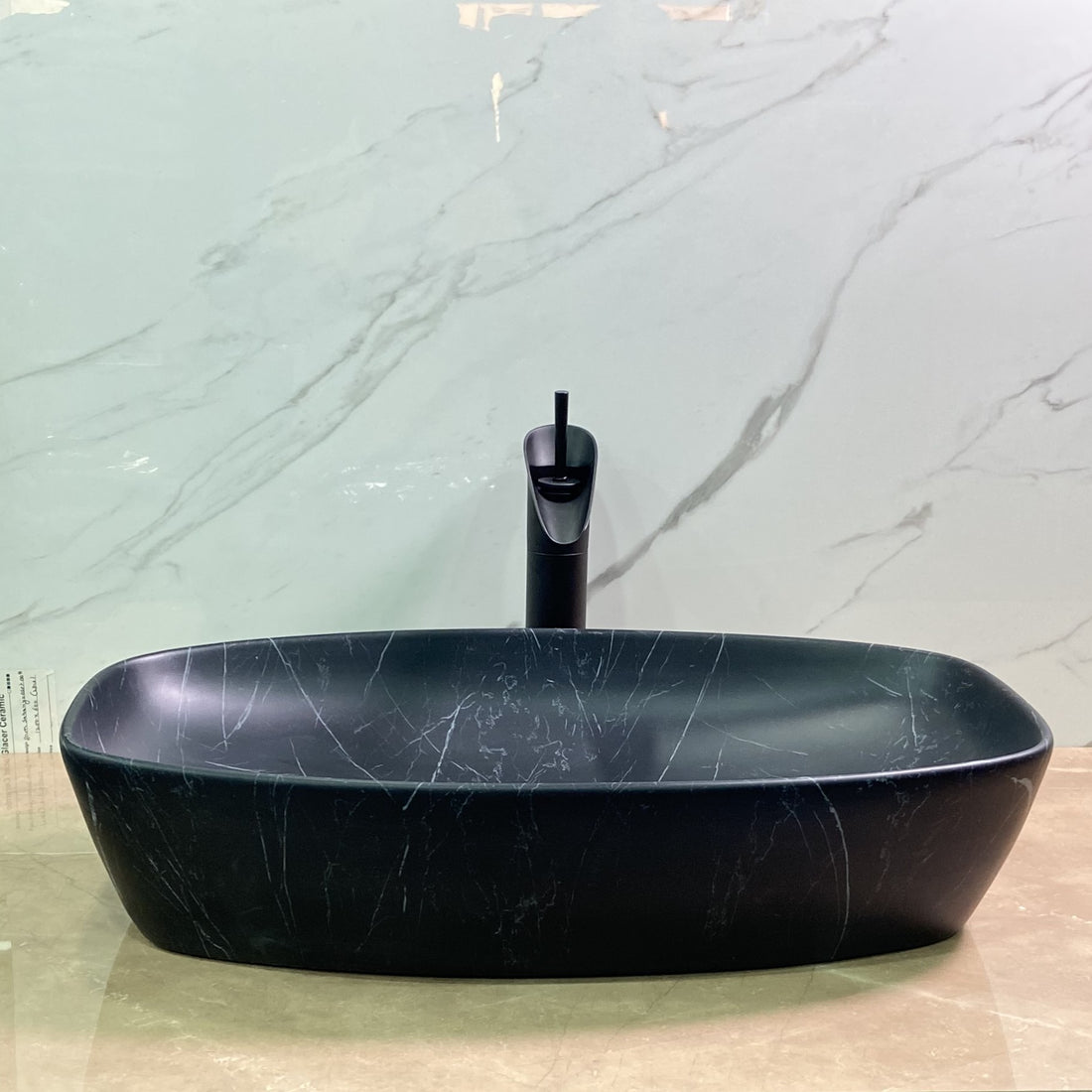 InArt Ceramic Counter or Table Top Wash Basin Matt Black Marble 60 x 37 CM - InArt-Studio