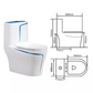 InArt One Piece Toilet Commode Rimless Syphonic - Ceramic Western Toilet Design Water Closet White Blue Glossy - InArt-Studio