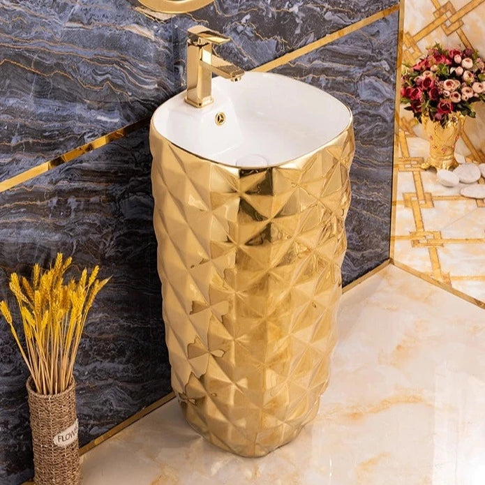 inart ceramic pedestal wash basin gold color free standing