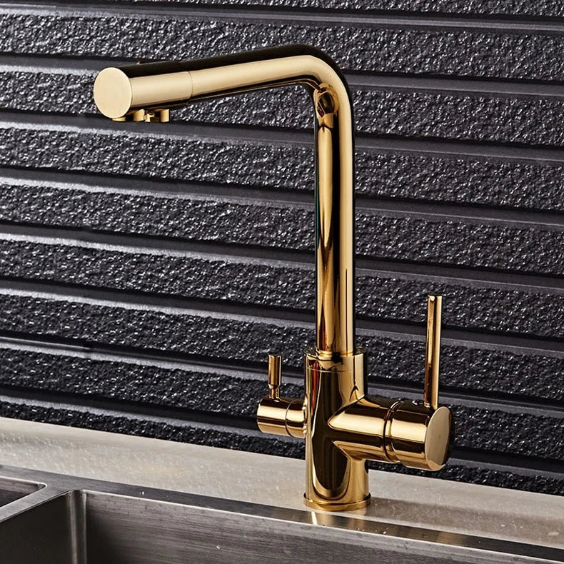 InArt Single Lever Kitchen Sink Mixer Tap Faucet With Ro Drinking Water Filter Tap Golden Color - InArt-Studio