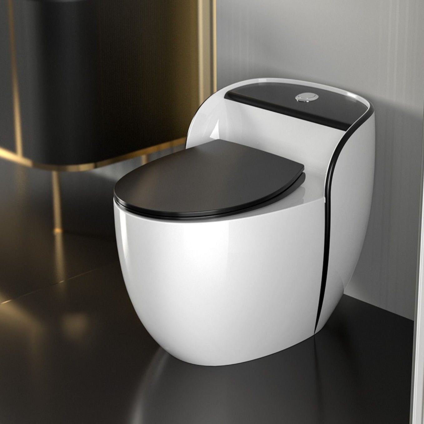 InArt Syphonic Washdown Flush Ceramic One Piece Western Toilet Model Commode - Water Closet Black White Glossy - InArt-Studio