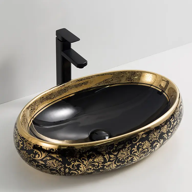 InArt Table Top Wash Basin Design 60 x 40 CM Gold Black - InArt-Studio