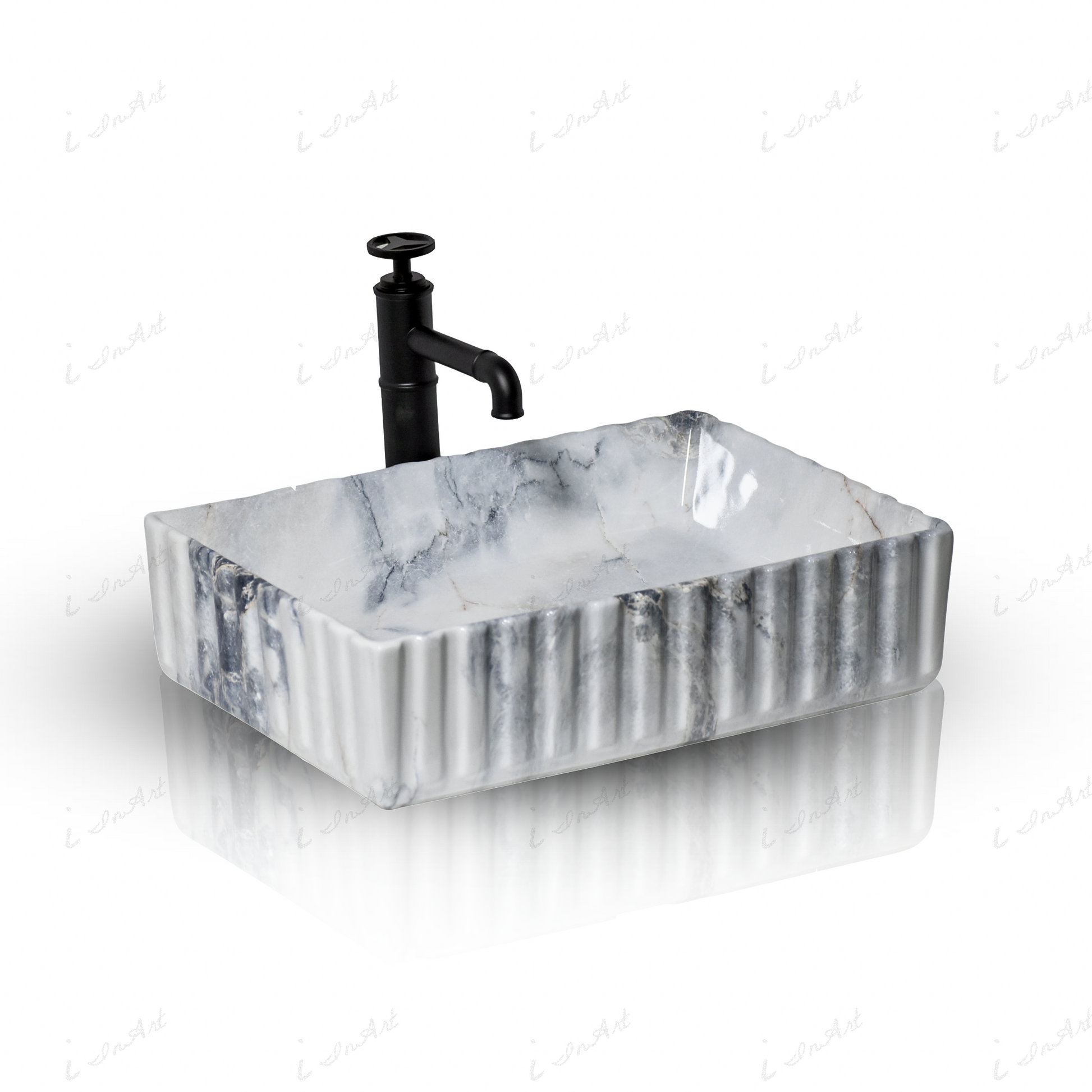 InArt Ceramic Counter or Table Top Wash Basin 48x35 CM Blue White Marble - InArt-Studio