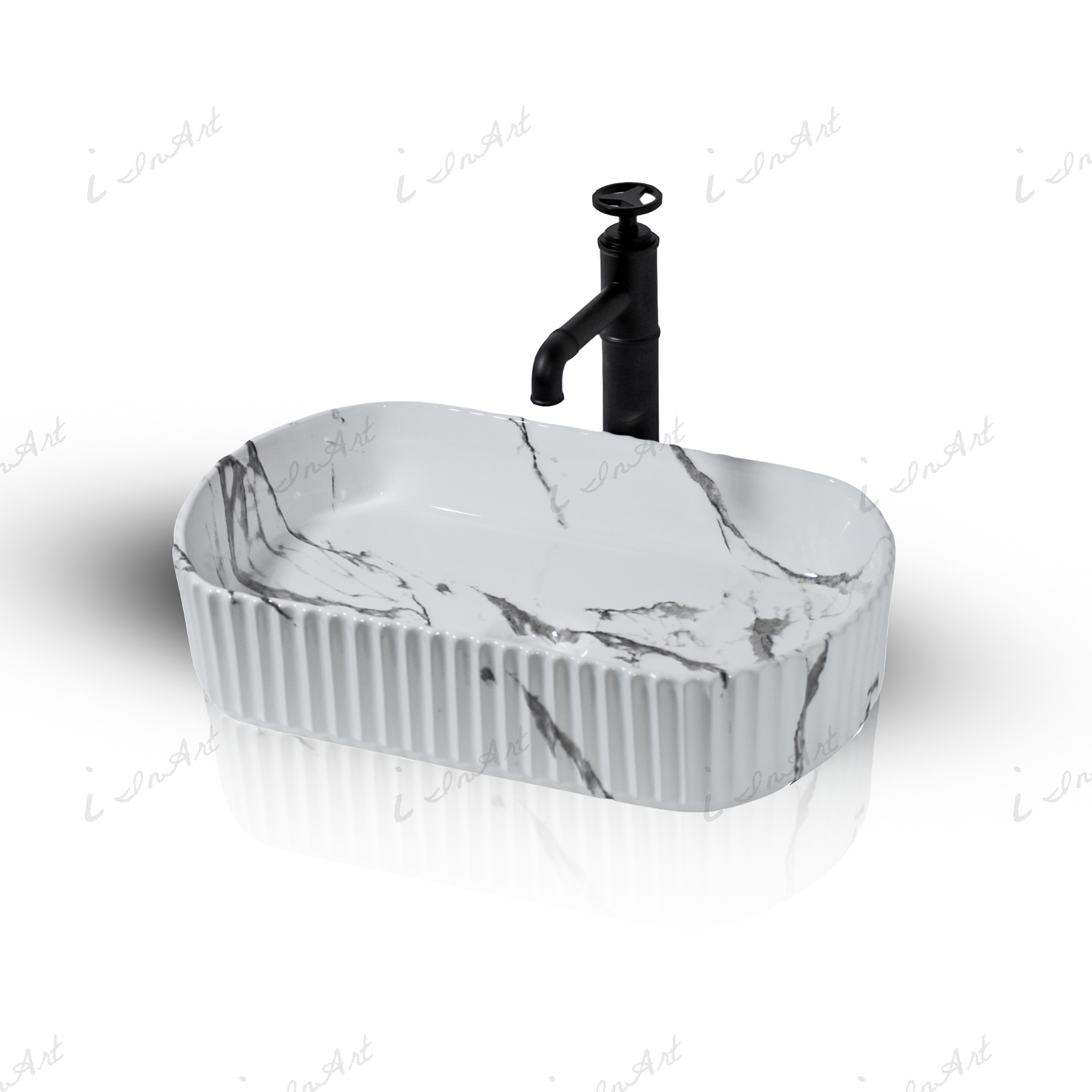 InArt Ceramic Counter or Table Top Wash Basin 51x31 CM White Marble - InArt-Studio